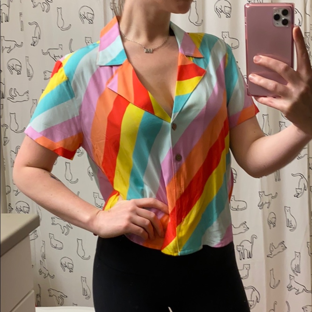 Forever 21 • Rainbow Candy Striped Cropped Button Up - Picture 12 of 12